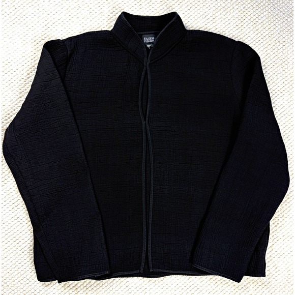 Eileen Fisher Jackets & Blazers - Eileen Fisher Black Silk Blend Crinkle Sponge Jacket Small Mandarin Stand Collar
